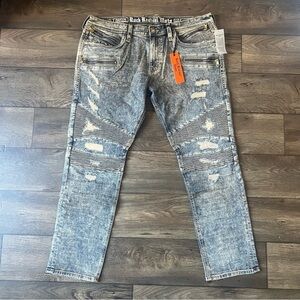 Rock Revival Men's Moto Elliot Distressed Slim Straight Jeans Size 40x32